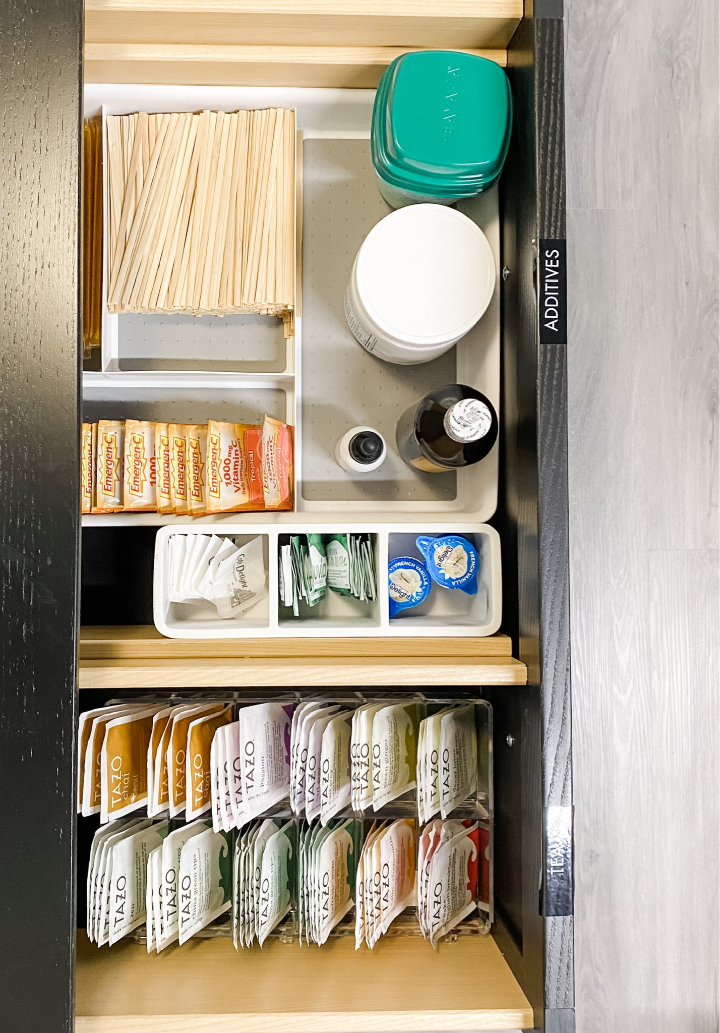 Close up of the tea drawer! What’s so nice is how customizable this drawer can be based on what you need. We even threw in some vitamin c hydration packets. This is an easy grab and go set up for anything beverage and hydration!

#LTKhome #LTKSeasonal #LTKstyletip