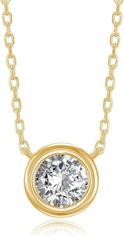 14K Gold Plated 1.00 ct (D Color, VVS Clarity) CZ Simulated Diamond Bezel-Set Solitaire Choker Ne... | Amazon (US)