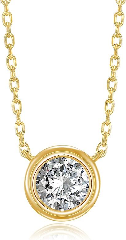 14K Gold Plated 1.00 ct (D Color, VVS Clarity) CZ Simulated Diamond Bezel-Set Solitaire Choker Ne... | Amazon (US)