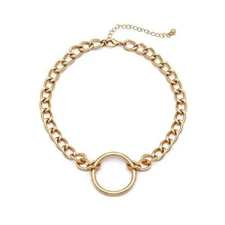 Pomina Thick Chunky Chain Necklace Circle Pendant Gold Silver Link Chain Choker Necklace for Women T | Walmart (US)