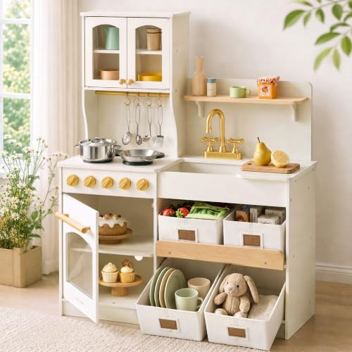 Tiny Land Wooden Play Kitchen for Kids with Toy Storage for Pretend Play | Amazon (US)