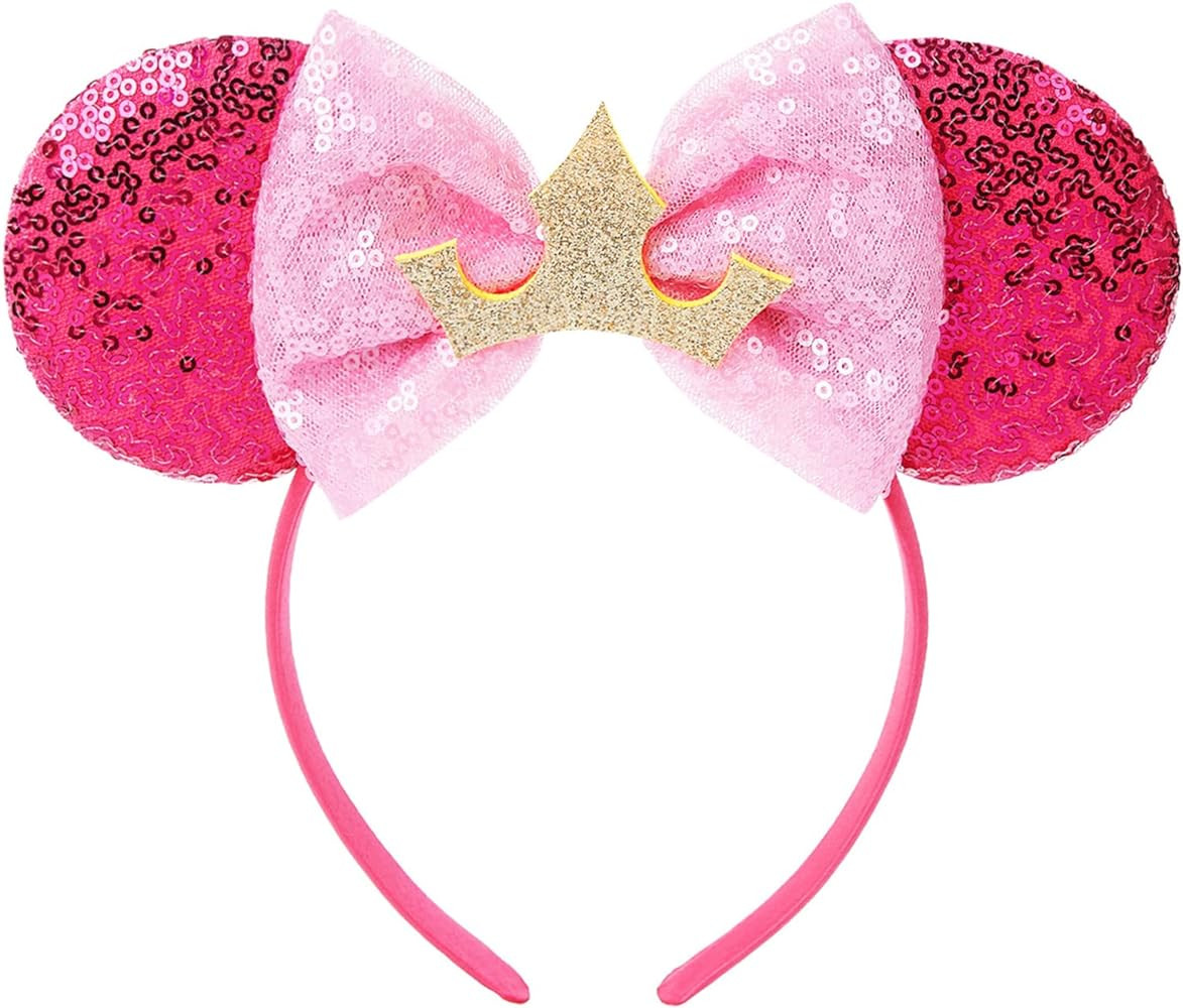Mouse Ears Bow Headband for Princess Party Costume Glitter Hair Accessories for Women Girls | Amazon (US)