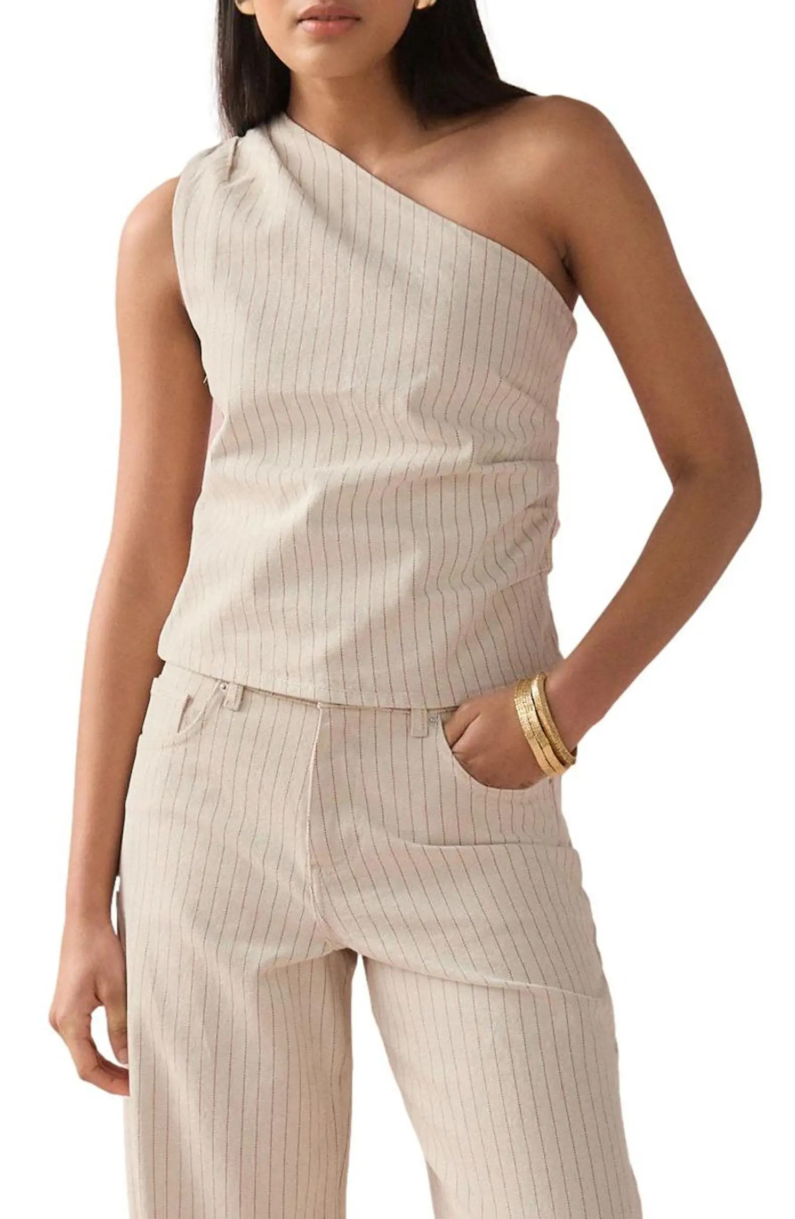 Stripe One-Shoulder Denim Top | Nordstrom