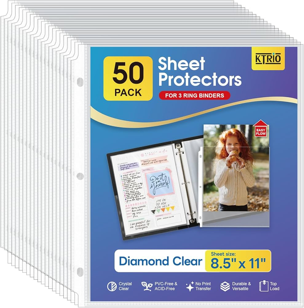 KTRIO Sheet Protectors 8.5 x 11 inch, Clear Page Protector for 3 Ring Binder, Plastic Sleeves for... | Amazon (US)