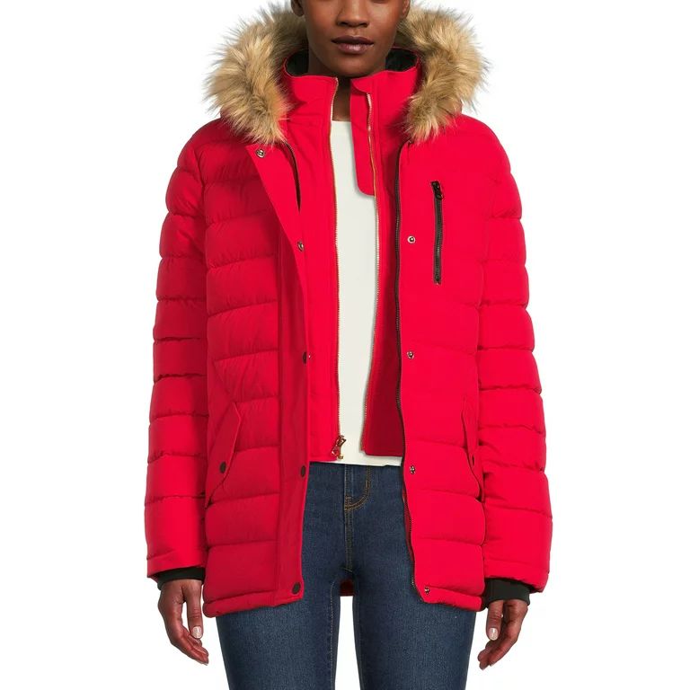 Swiss Tech Women's and Plus Bibbed Solarball Puffer Coat with Hood - Walmart.com | Walmart (US)