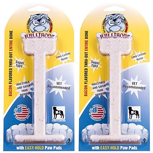Bullibone Nylon Dog Chew Toy Nylon Bone - Improves Dental Hygiene, Easy to Grip Bottom, and Permeated with Flavor (Bacon, Large - 2 Pack) | Amazon (US)