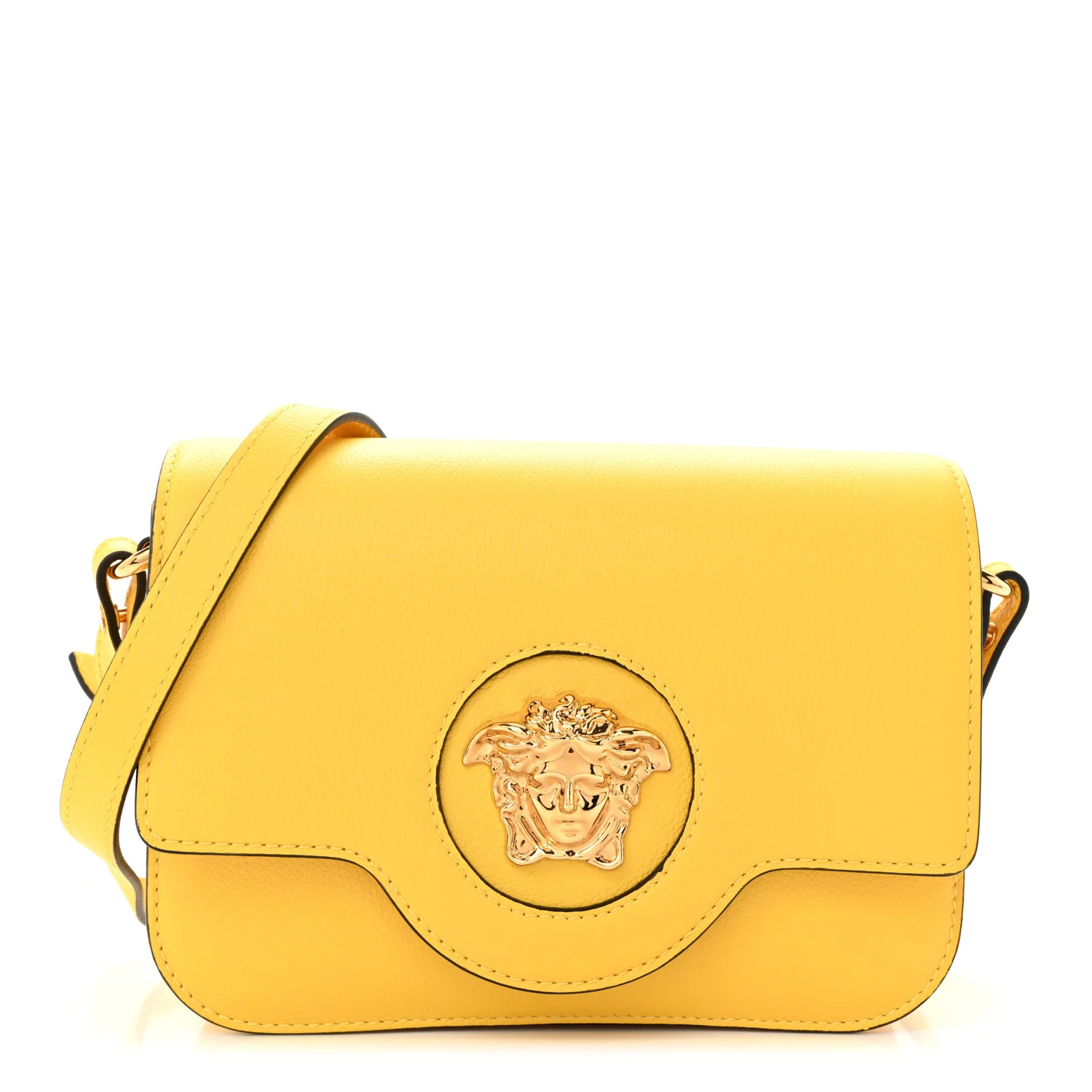 Grained Calfskin La Medusa Flap Shoulder Bag Yellow | FASHIONPHILE (US)