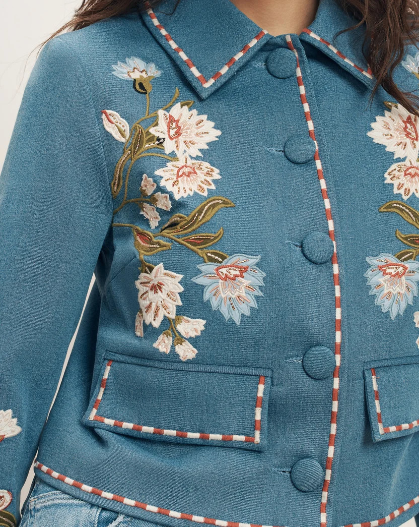 Vikaria Floral Embroidered Jacket in Blue Sea Glare | Veronica Beard | Veronica Beard