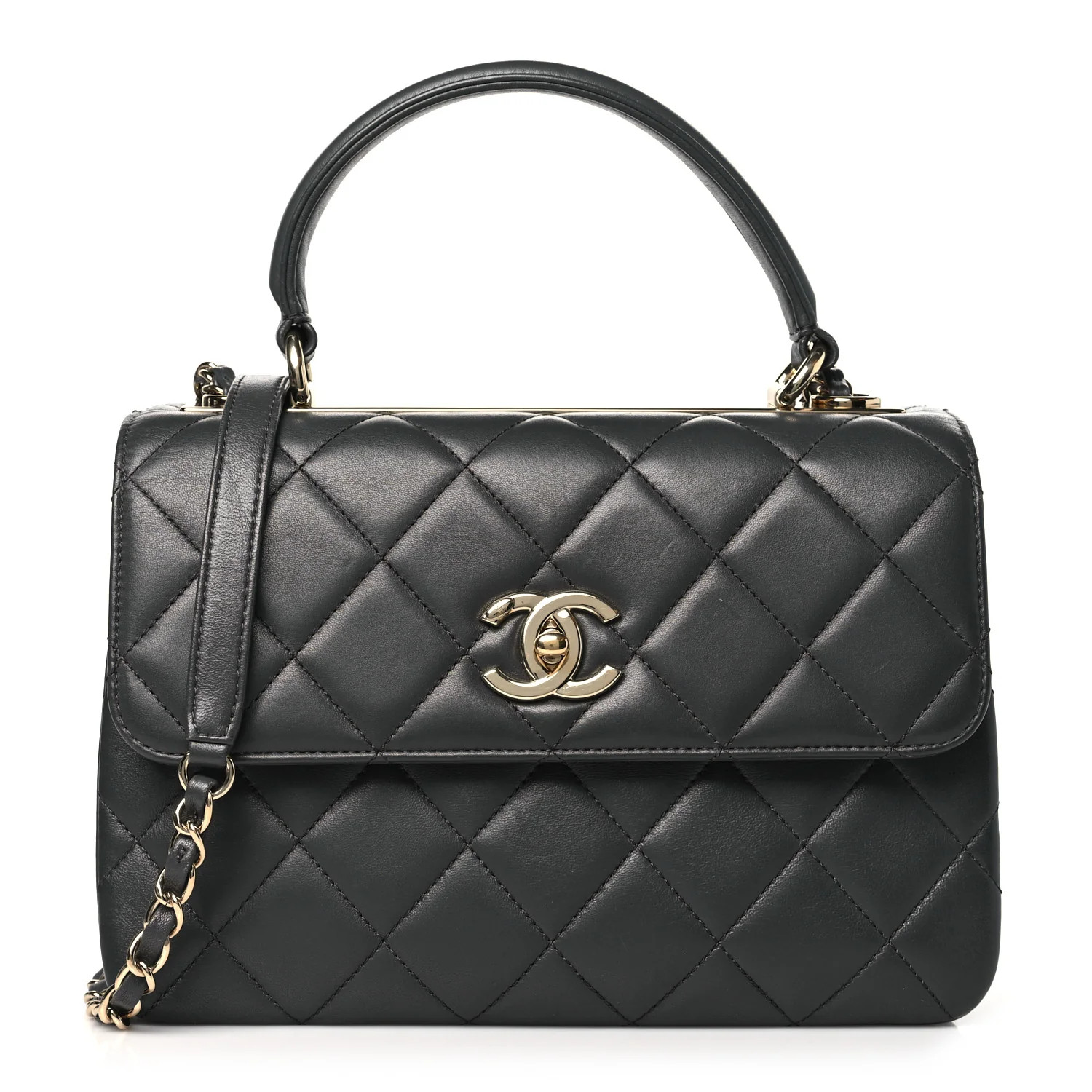Lambskin Quilted Small Trendy CC Flap Dual Handle Bag Grey | FASHIONPHILE (US)
