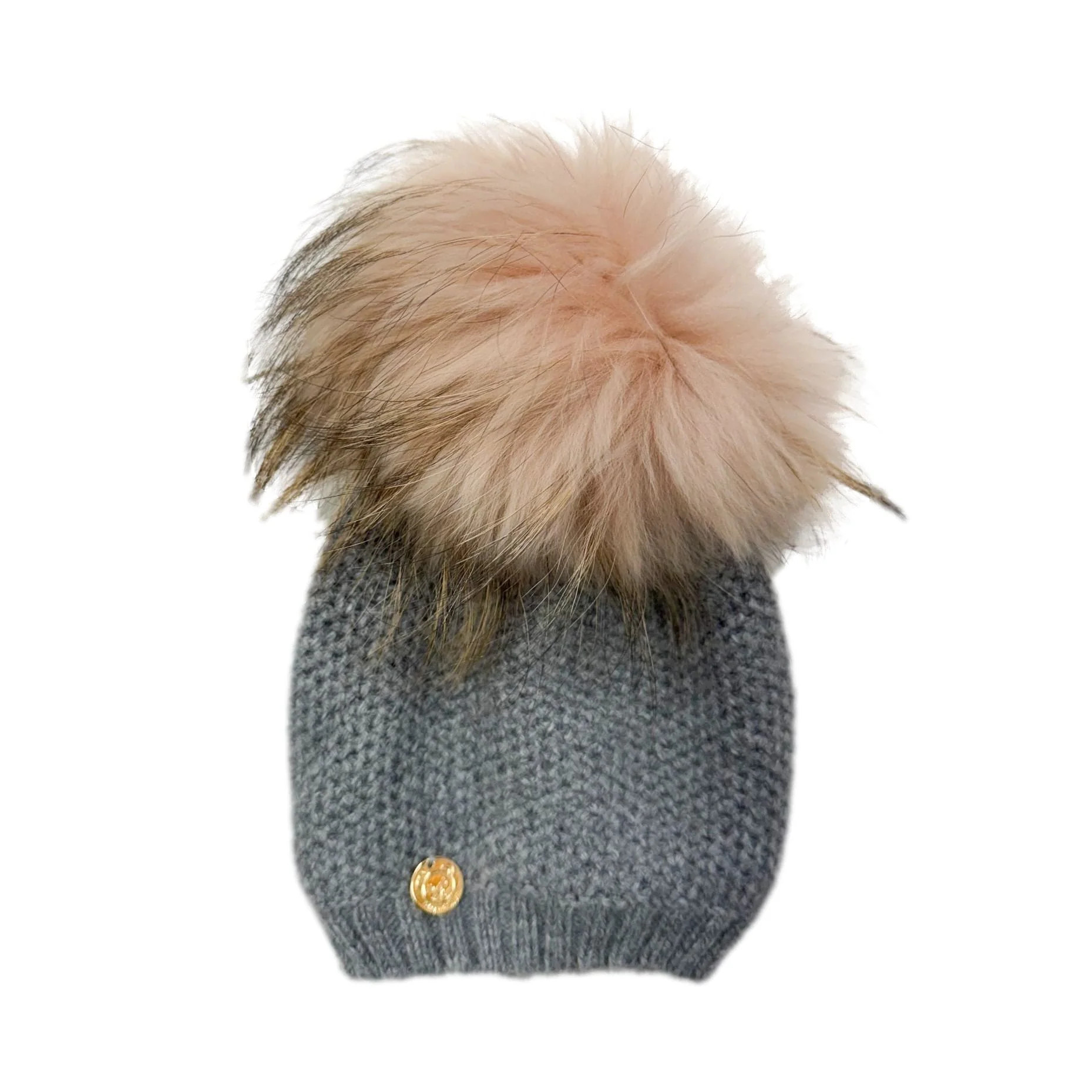 Honeycomb Grey Cashmere Beanie Hats - Pink Pom | petite maison kids