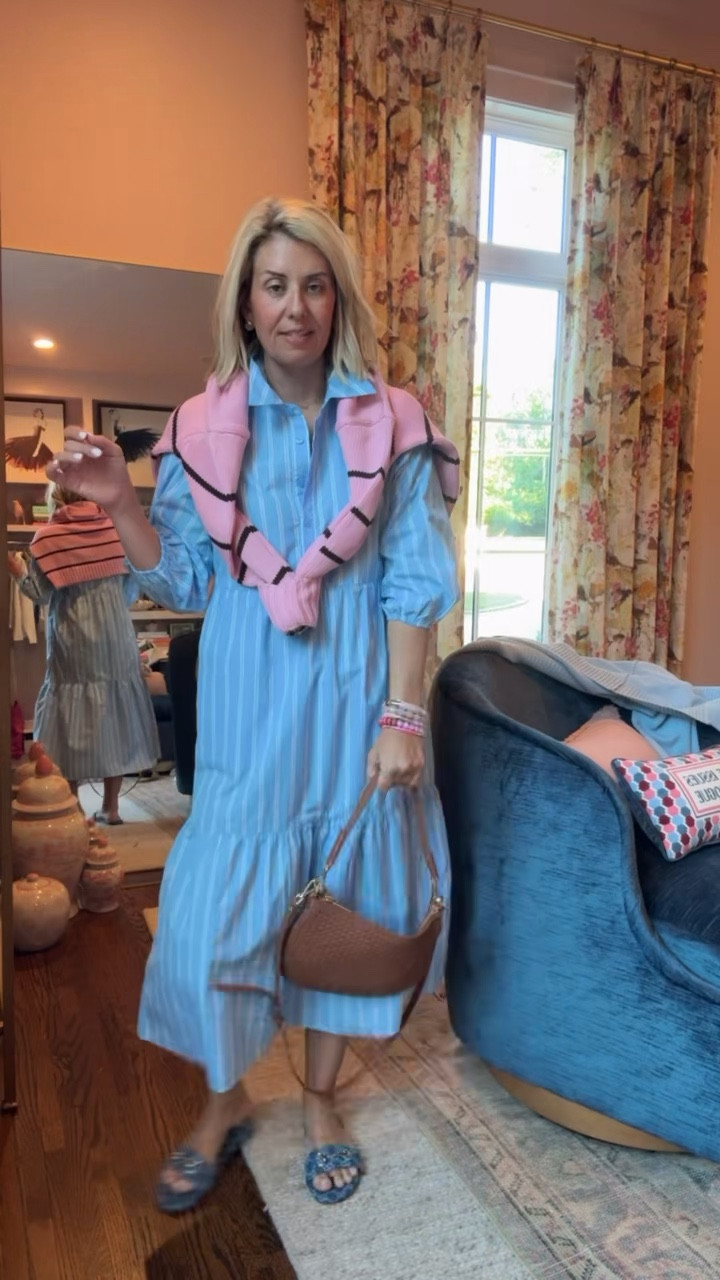 Showing you how we take a great dress and style it! Add your accessories, a statement necklace, earrings, a layering piece with a pop-up color, a bag and done! ￼
Dress & Sweater - xs 
Sandals - 38.5 (I size up 1/2)
Bag - small
*Use Catherine20 at A+B


#LTKmomlife #LTKstorytime #LTKdayinmylife