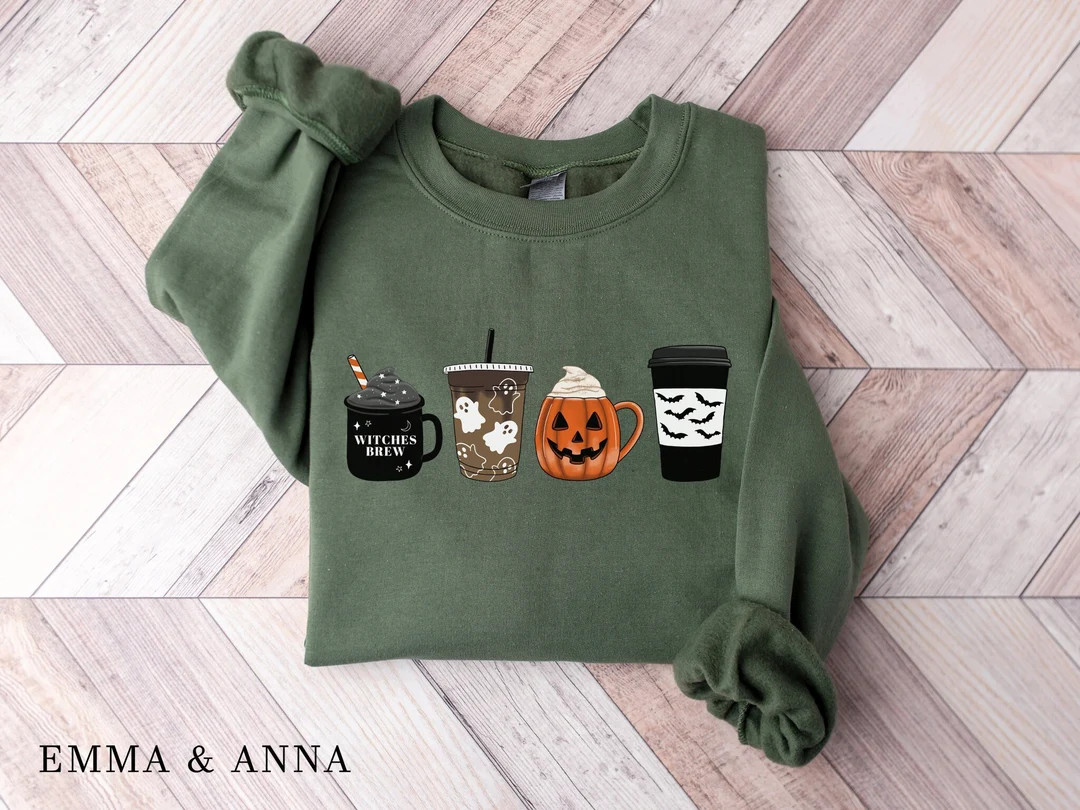 Halloween Sweatshirt Fall Coffee Sweatshirt Halloween Coffee - Etsy | Etsy (US)