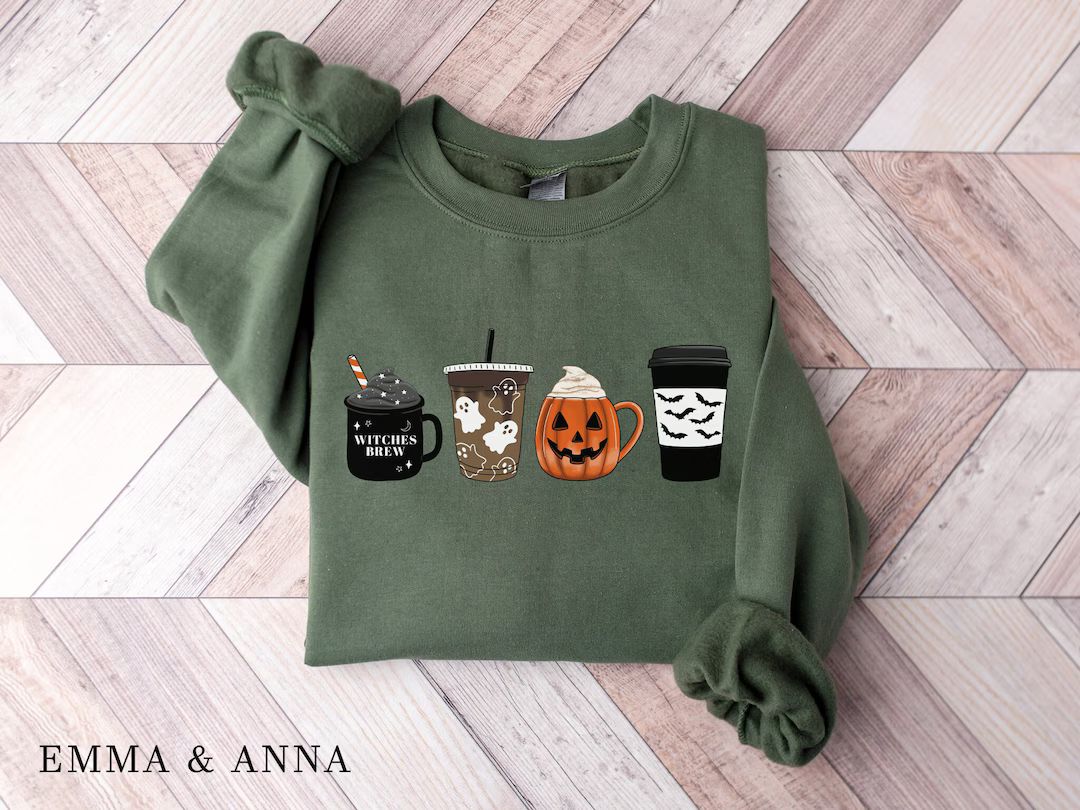 Halloween Sweatshirt Fall Coffee Sweatshirt Halloween Coffee - Etsy | Etsy (US)
