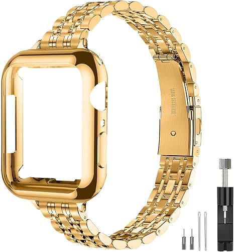 Slim Watch Band Compatible with Apple Watch 41mm 45mm 42mm 44mm 40mm 38mm Metal Stainless Steel W... | Amazon (US)