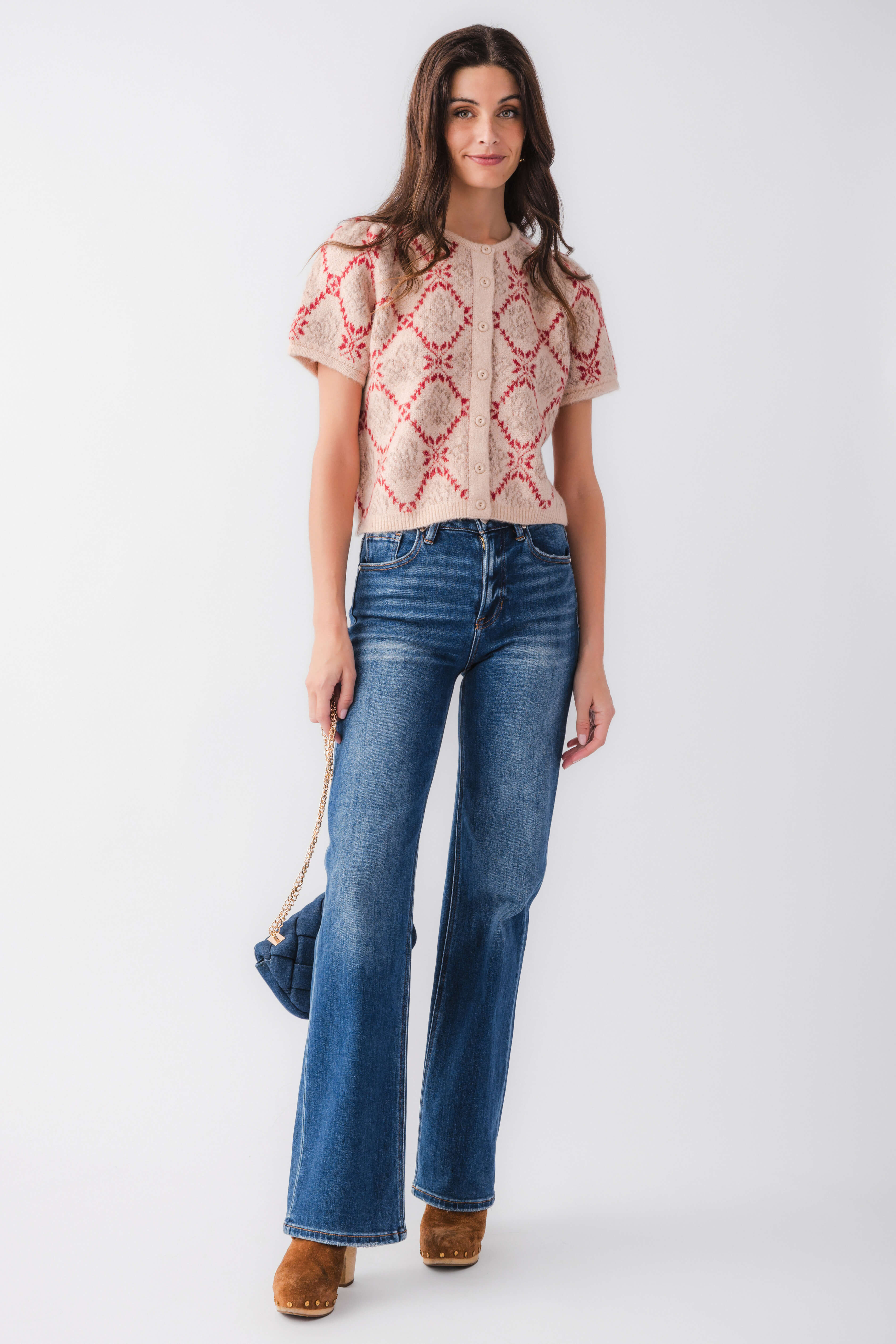 &Merci Floral Short Sleeve Sweater Top | Social Threads