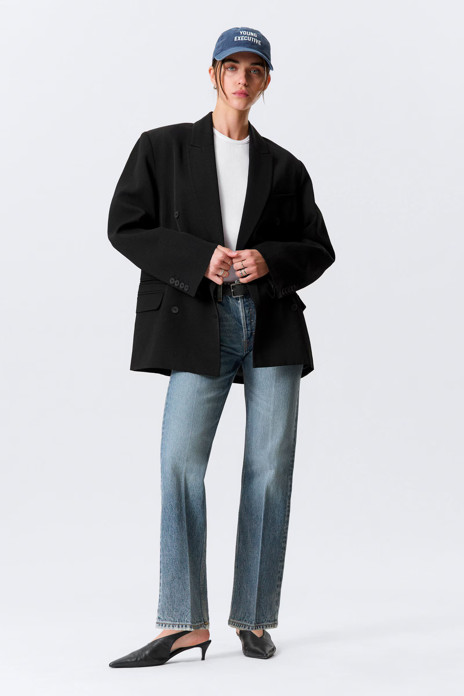 Loose Fit Double-Breasted Linen-Blend Blazer | Weekday