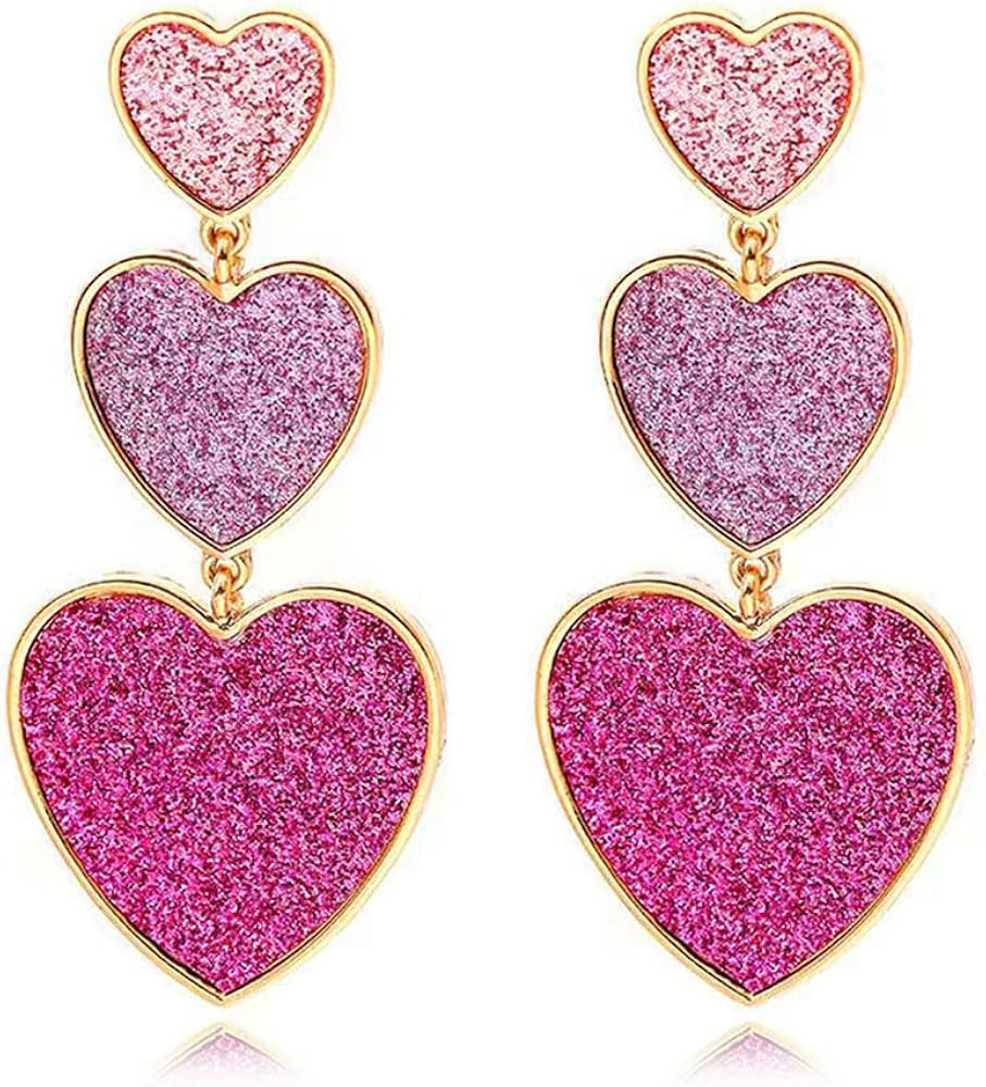 Chic Enamel Long Love Heart Letter Earrings Unique Personalized Red Hollow Heart Drop Dangle Earr... | Amazon (US)