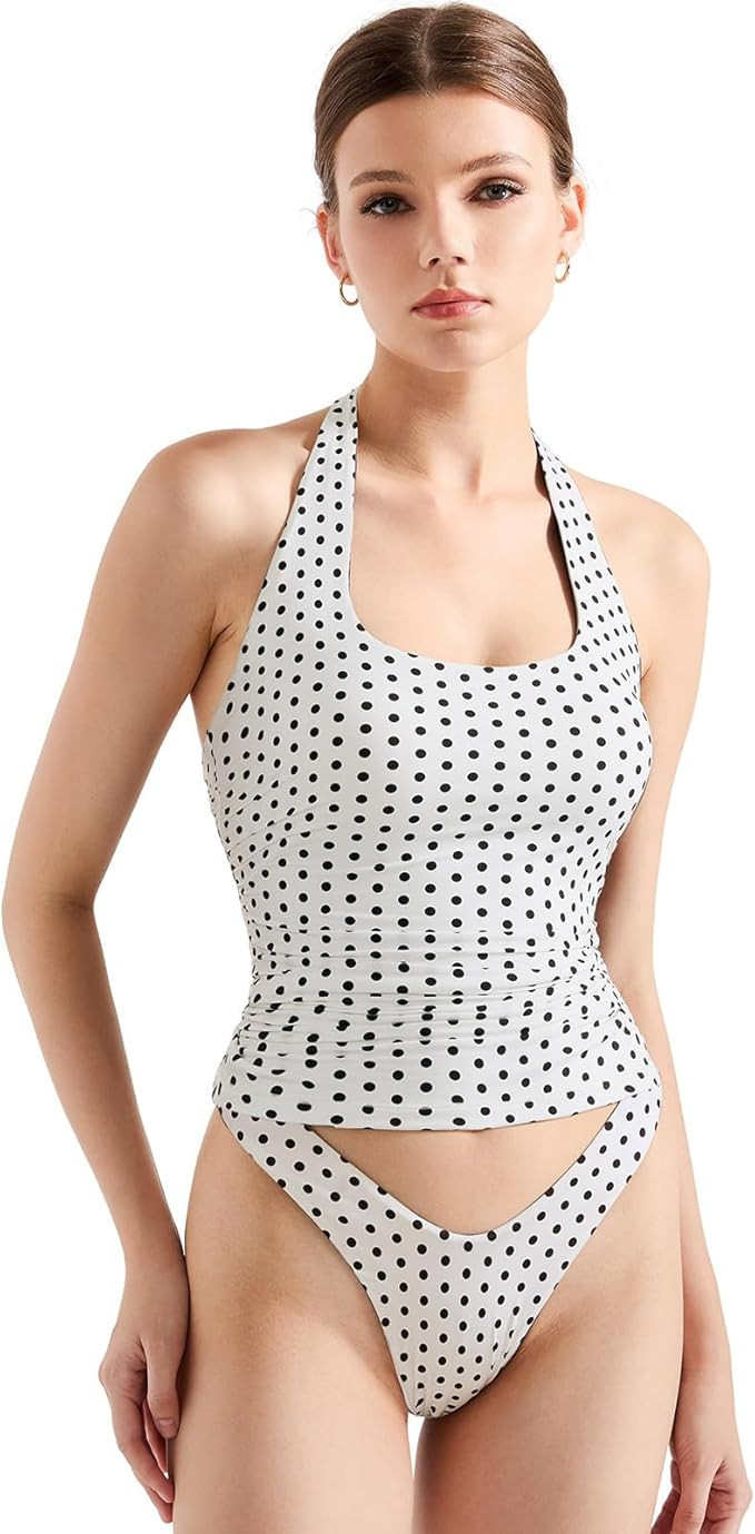 SUUKSESS Women Halter Tank Tops Double Lined Backless Y2K Trendy Going Out Tops | Amazon (US)