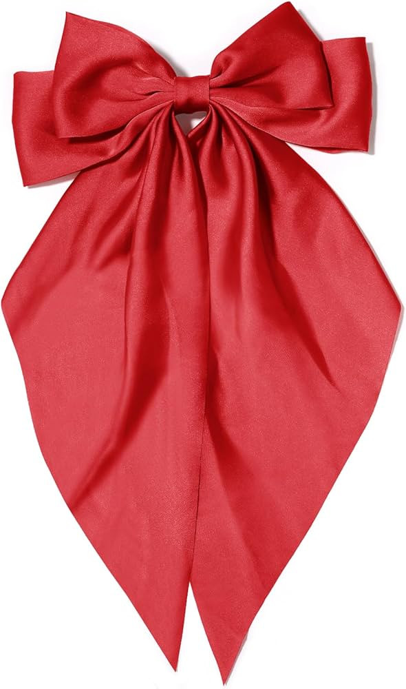 Big Red Silky Satin Hair Bows for Women - Long Tail Cute Hair Ribbons, Coquette Barrettes for Gir... | Amazon (US)