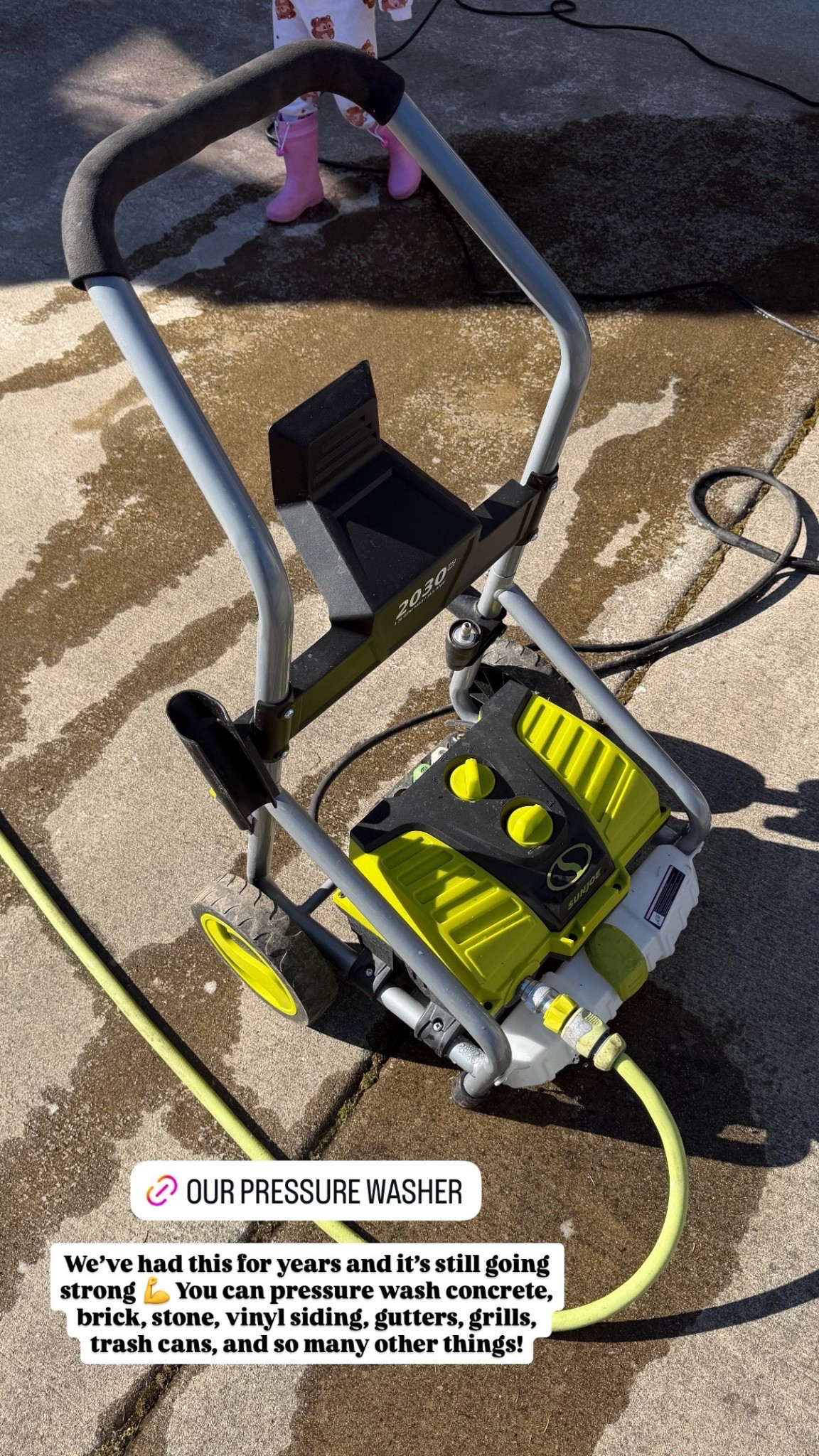 OUR PRESSURE WASHER! 
We've had this for years and it's still going strong. You can pressure wash concrete, brick, stone, vinyl siding, gutters, grills, trash cans, and so many other things!

#LTKHome #LTKSeasonal #LTKdayinmylife