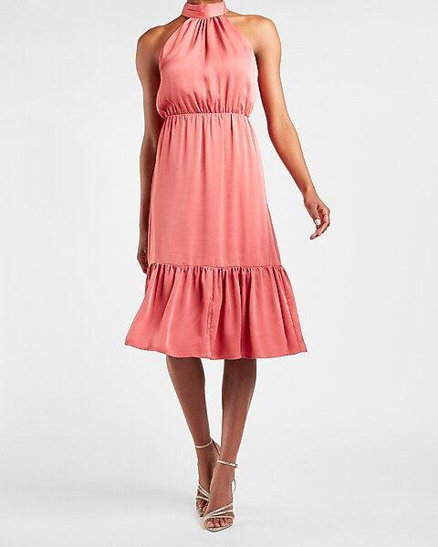 Tiered Halter Neck Midi Dress | Express