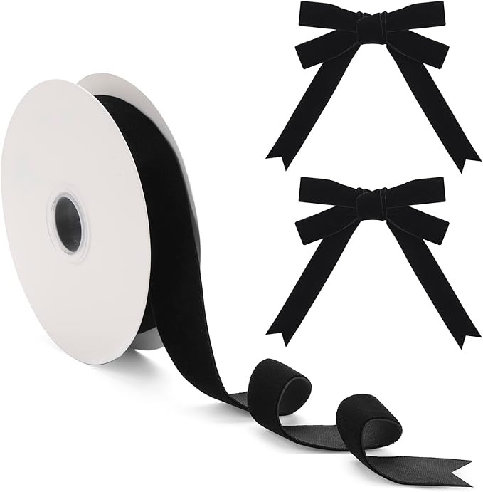 Vintage Black Velvet Ribbon for Christmas Tree Gift Wrapping 1 Inch×10 Yd, Wide Crushed Christma... | Amazon (US)