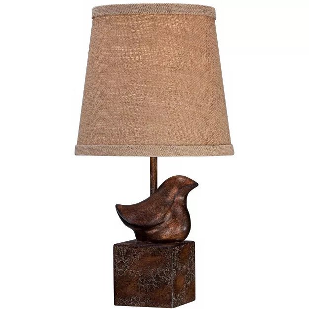 360 Lighting Cottage Accent Table Lamp 15 1/2" High Bronze Crackle Bird Burlap Hardback Shade for... | Target