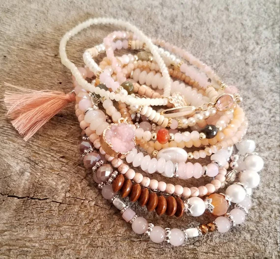 Pretty In Pink Bracelet Stack | Etsy (US)