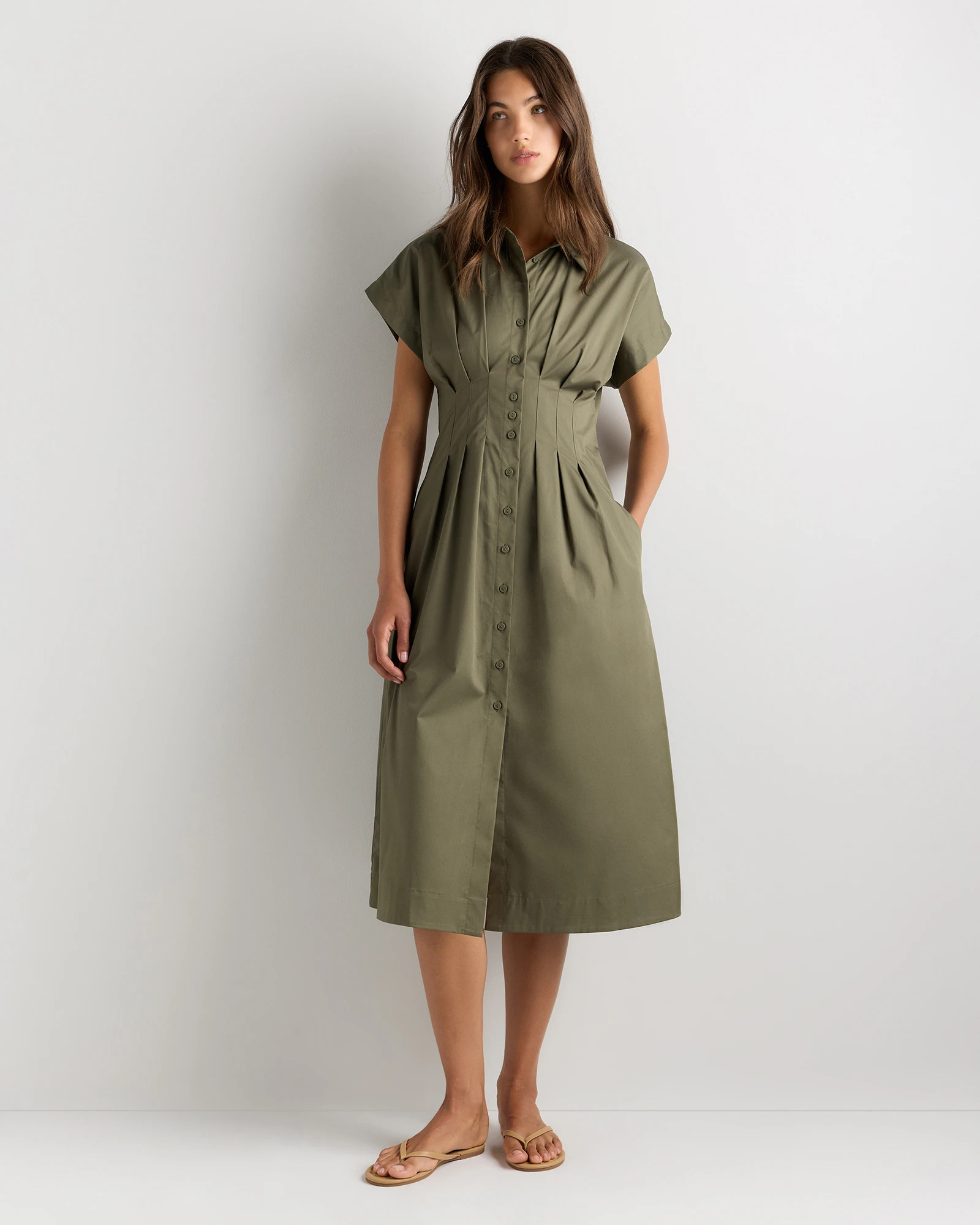 Stretch Twill Pleated Midi Shirt Dress | Quince