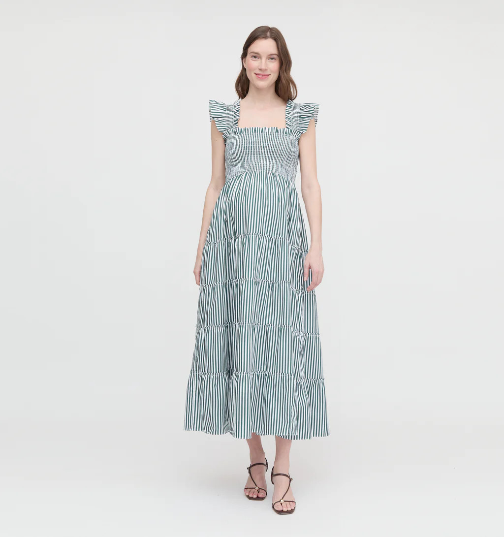 The Maternity Ellie Maxi Nap Dress - Green Stripe | Hill House Home US