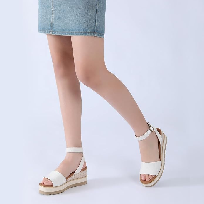 Athlefit Women's Platform Sandals Buckle Ankle Strap Open Toe Espadrille Wedge Sandals | Amazon (US)