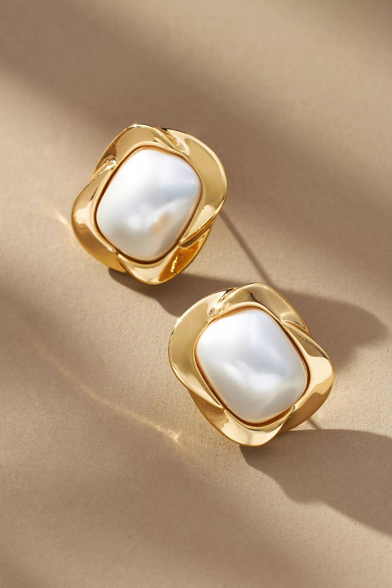 Wavy Square Pearl Post Earrings | Anthropologie (US)