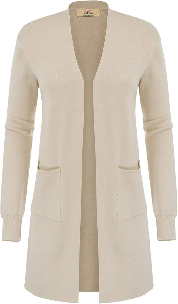 GRACE KARIN Women's Long Sleeve Open Front Knitting Kimono Cardigan with Pockets | Amazon (US)