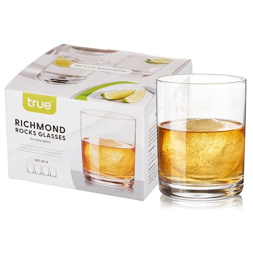 True Rocks Glass, Whiskey Tumblers, Old Fashioned Bourbon Scotch Brandy Rum Drinking Glasses, Whiskey Glasses Perfect for Wedding, Anniversary, Housewarming, Cocktail Party, Home Bars, 12 oz, Set of 4 | Amazon (US)