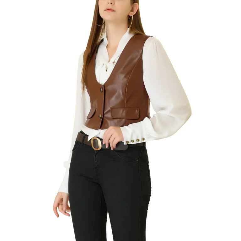 Allegra K Women's Steampunk Waistcoat Sleeveless PU Faux Leather Suit Vest | Walmart (US)