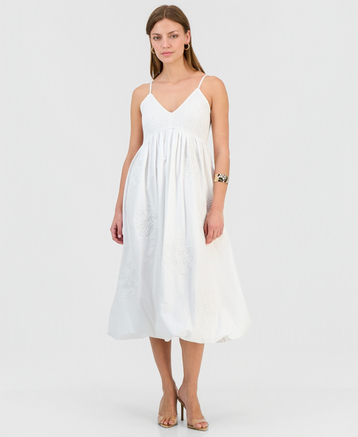 I.n.c. International Concepts Petite Smocked-Bodice Bubble Dress, Macy's Exclusive - Bright White | Macy's