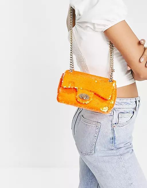 My Accessories London cross body bag in tangerine sequin | ASOS | ASOS (Global)