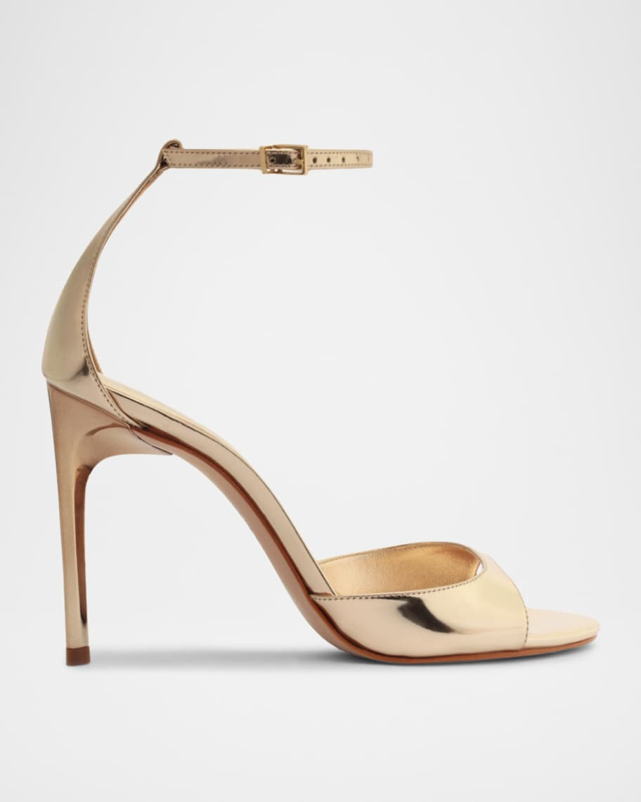 Schutz Scarlett Metallic Leather Ankle-Strap Stiletto Sandals | Neiman Marcus