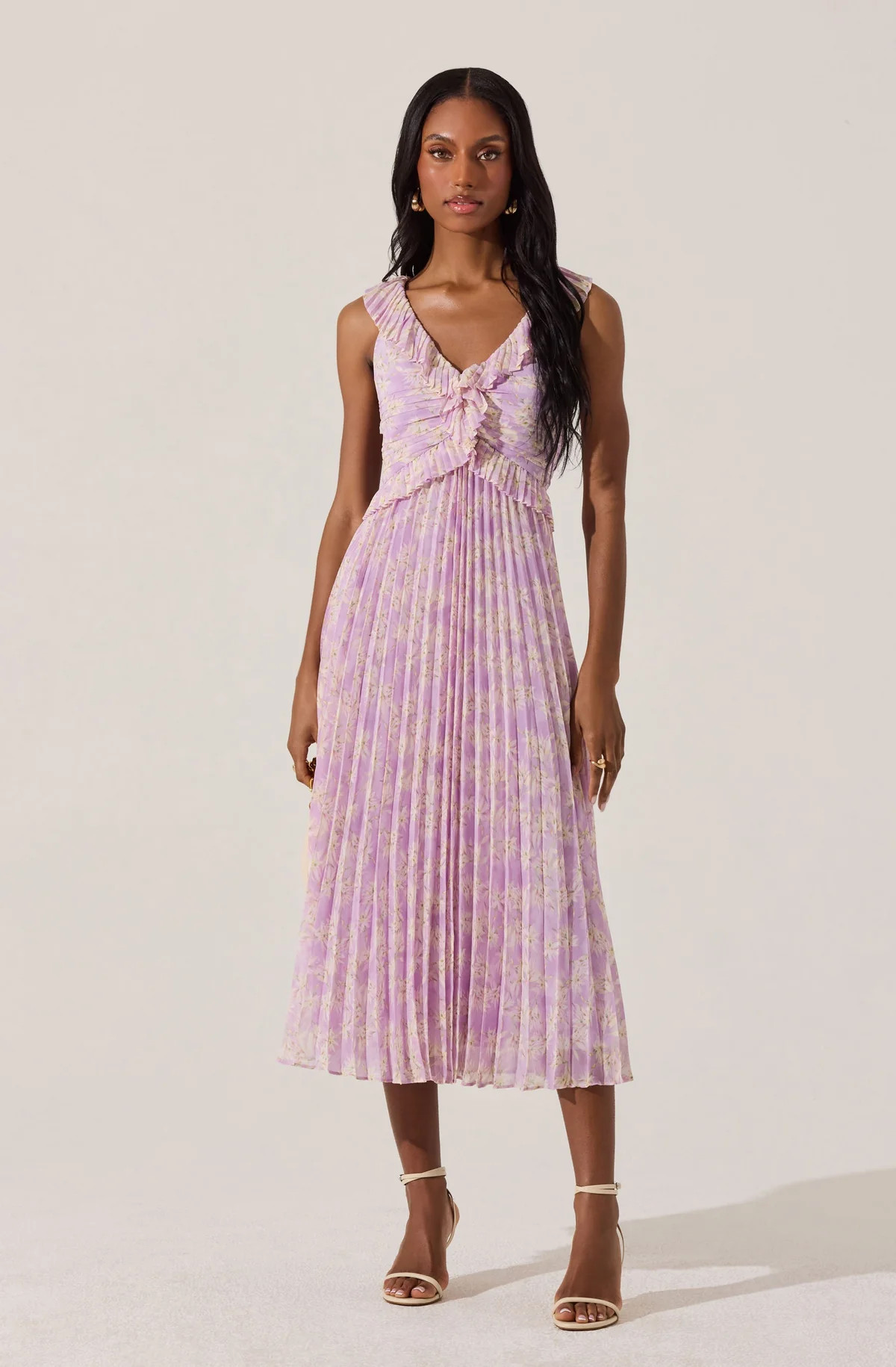Floral Ruffle Pleated Midi Dress | ASTR The Label (US)