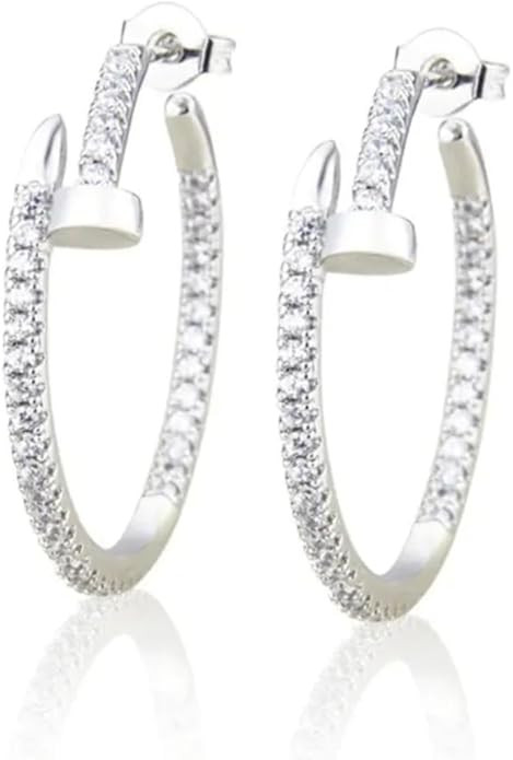 Hand Made Gold Hoop Earrings 18K Gold Filled 2mm Thin 1" Round Lube Nail Shape Tuffted Diamond Si... | Amazon (US)