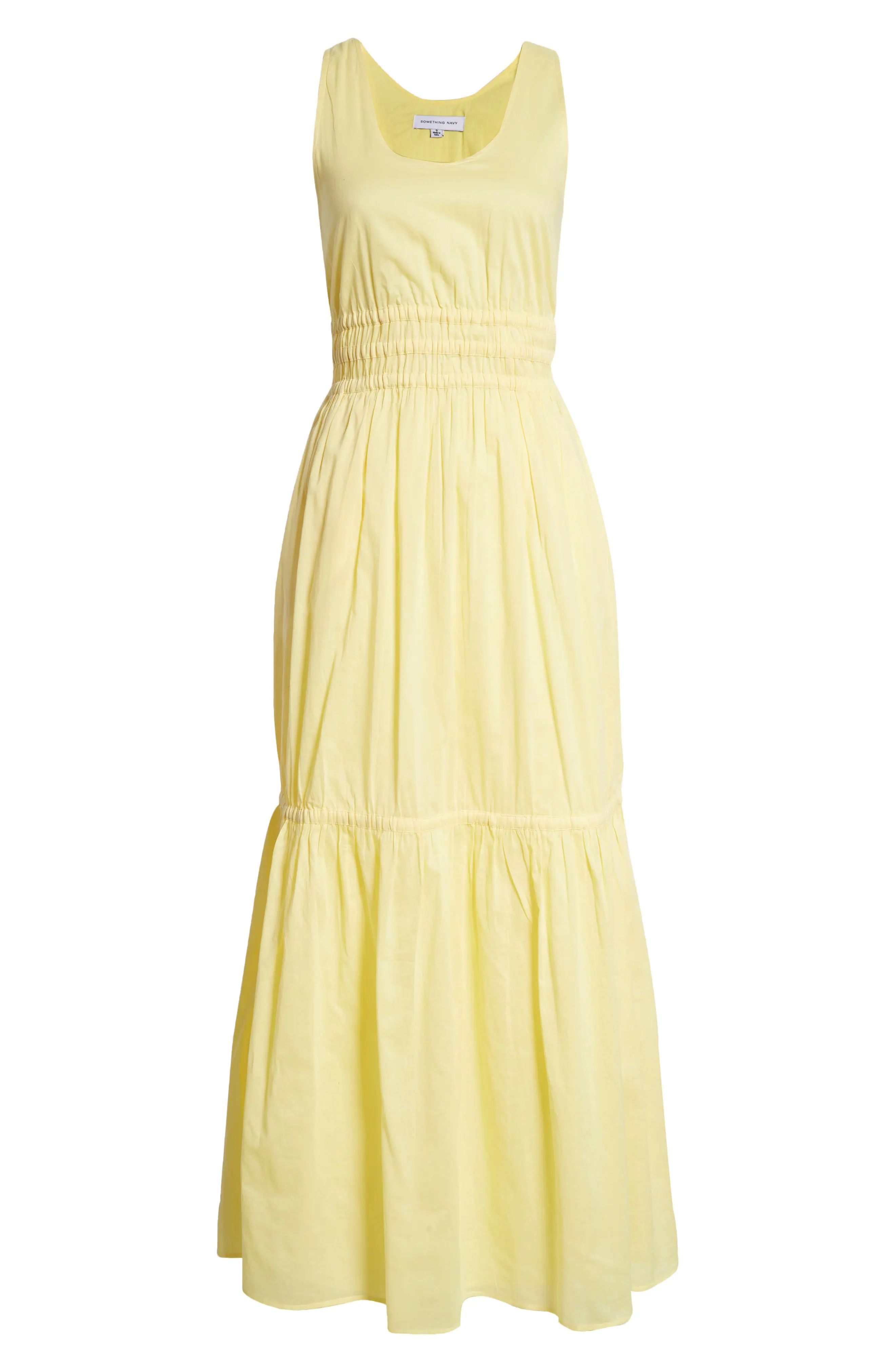 Something Navy Smocked Waist Cotton Sundress in Yellow at Nordstrom, Size Medium | Nordstrom