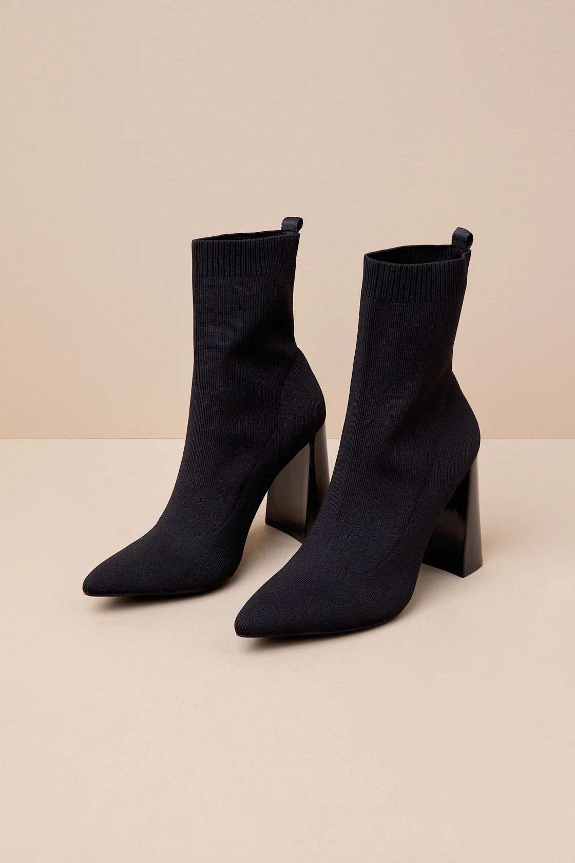 Feliciaa Black Ribbed Knit Pointed-Toe Sock Boots | Lulus