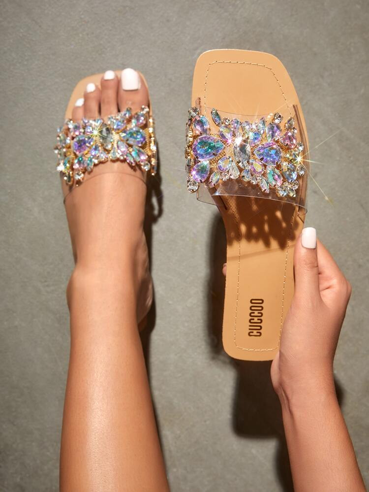 CUCCOO Trending Gemstone Decor Single Band Slide Sandals | SHEIN