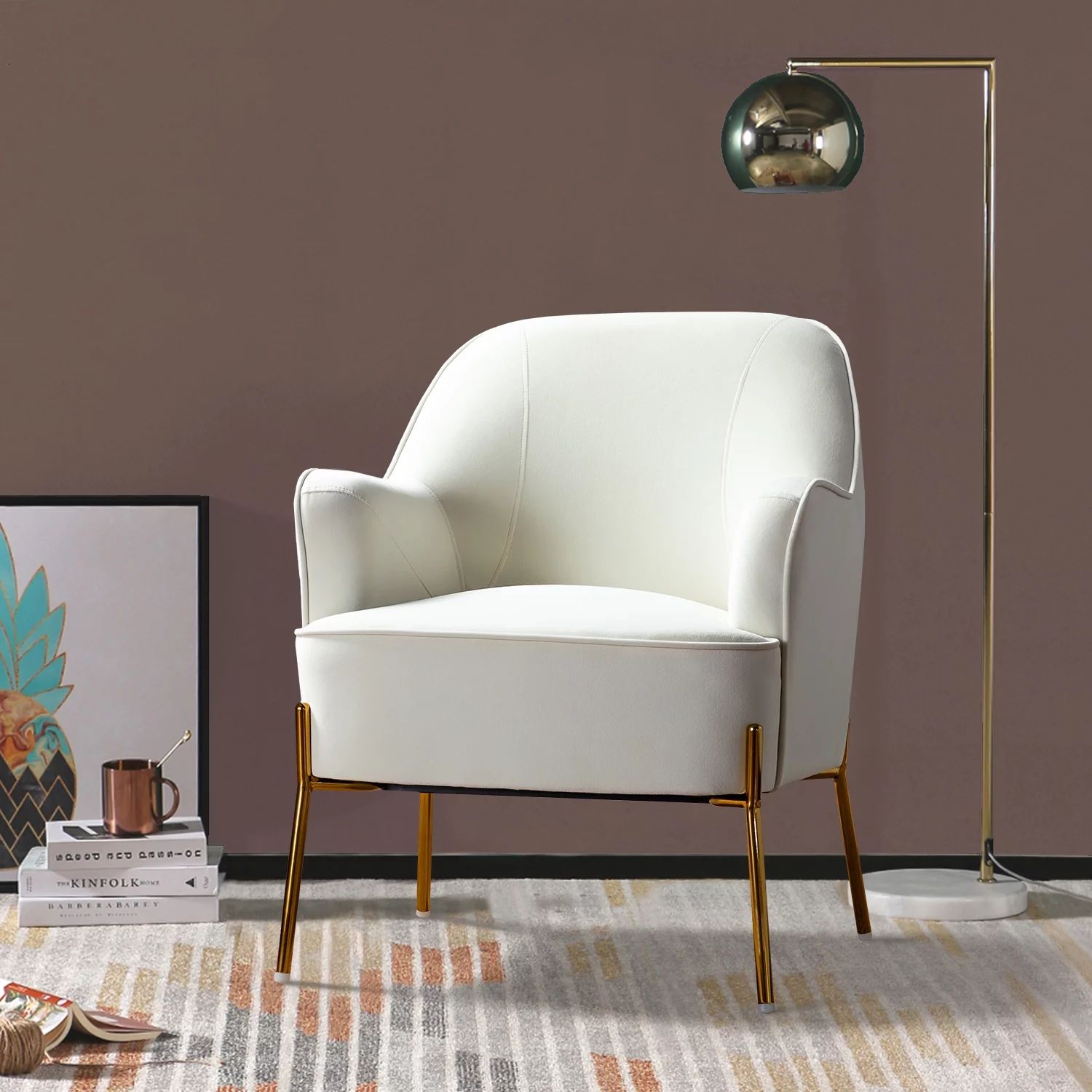Nora Accent Velvet Chair with Golden Base for Living Room In Ivory - Walmart.com | Walmart (US)