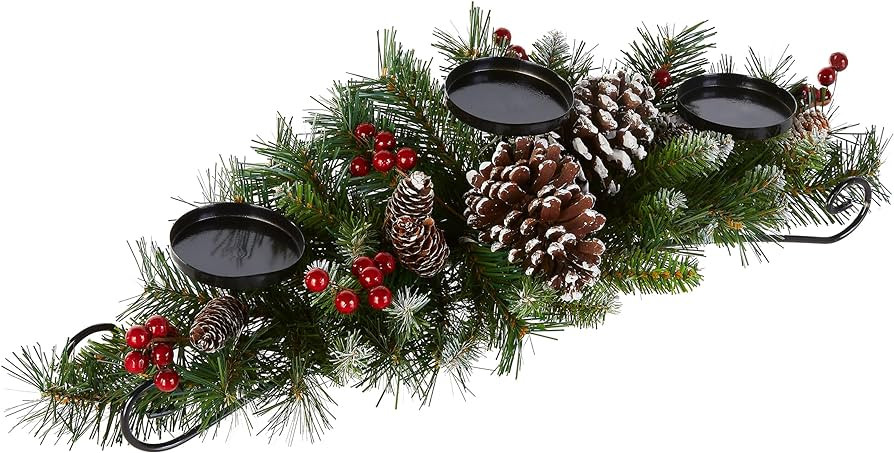 National Tree Company Artificial Christmas Centerpiece | Includes 3 Candle Holders, Red Berries, ... | Amazon (US)
