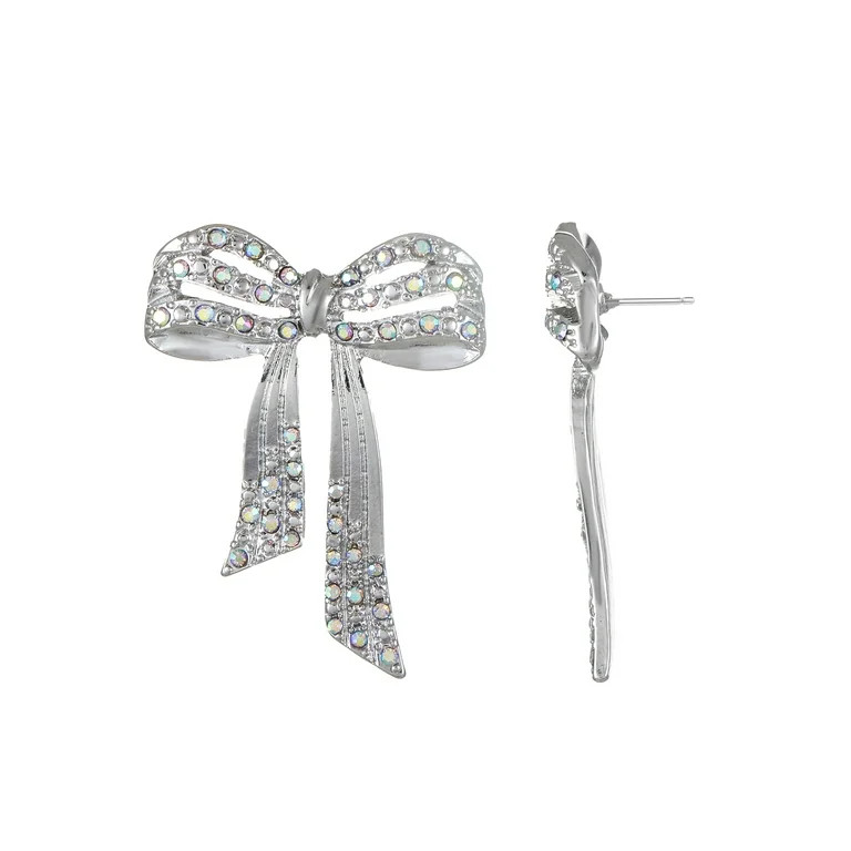 Holiday Time Silvertone Bow Earrings, 1 Pair - Walmart.com | Walmart (US)