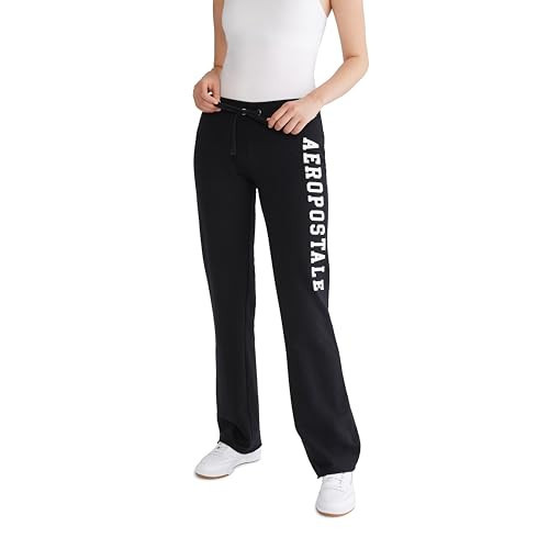 AEROPOSTALE Women's Aero Logo Fit and Flare Sweatpants, Dark Black, Small | Amazon (US)
