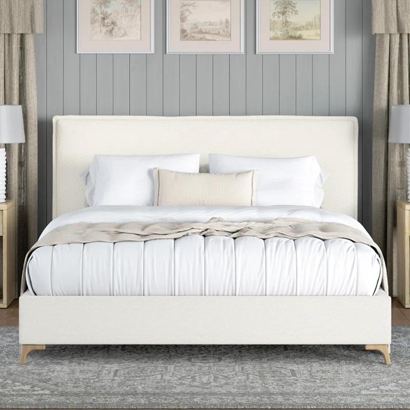 Pelham Flange Edge Cream Boucle Bed Frame | Wayfair North America