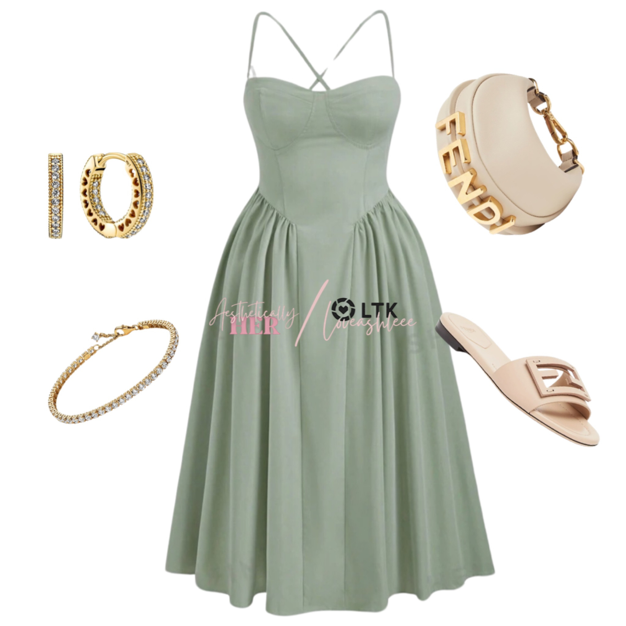 Sage green and gold. Viral summer dress paired with nudes and gold #viraldress #fendislides #tennisbracelet #summerstyle #brunchlook #justagirl

#LTKStyleTip #LTKPlusSize #LTKFindsUnder100