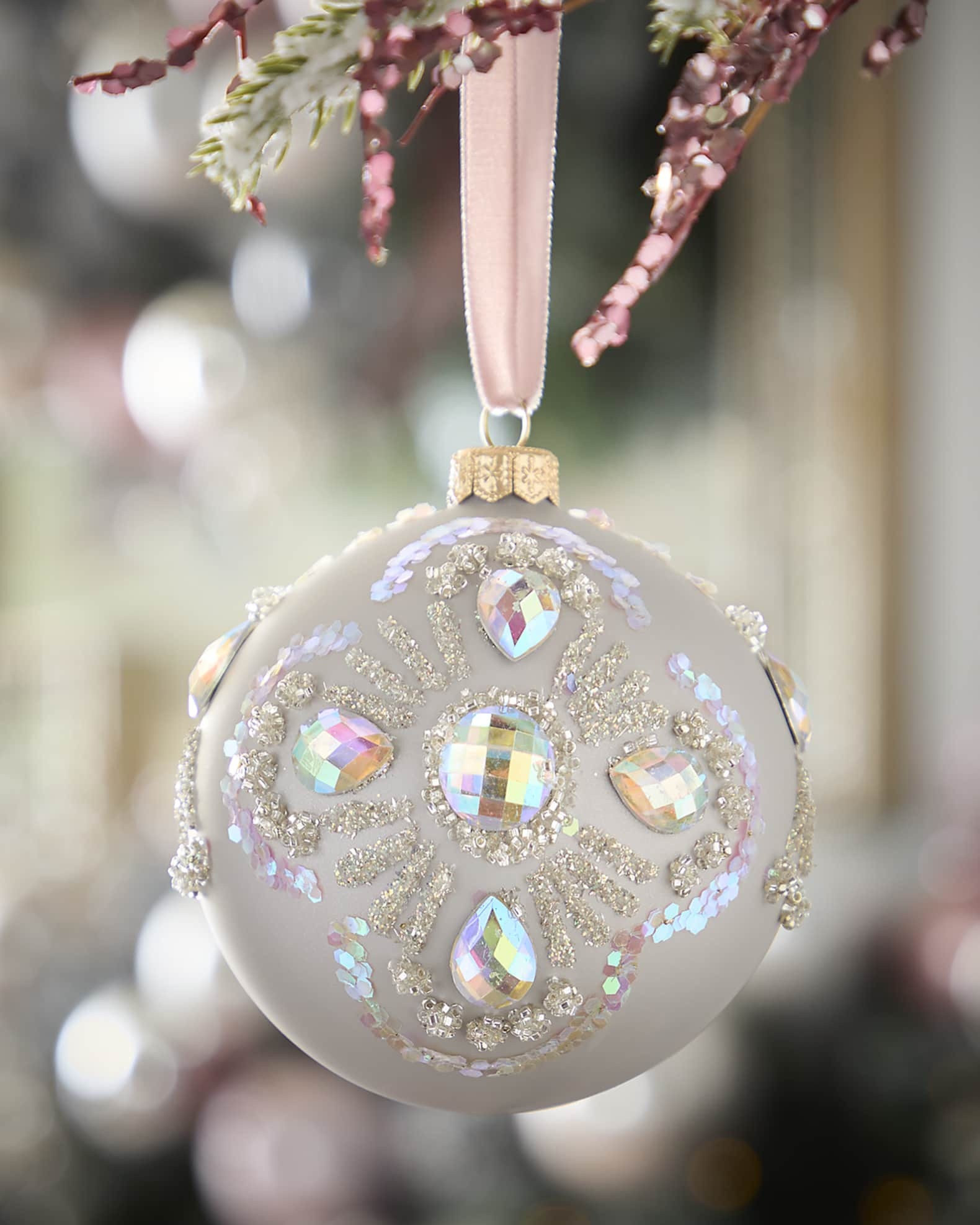 Silver Matte Ball Christmas Ornament with Crystals | Neiman Marcus